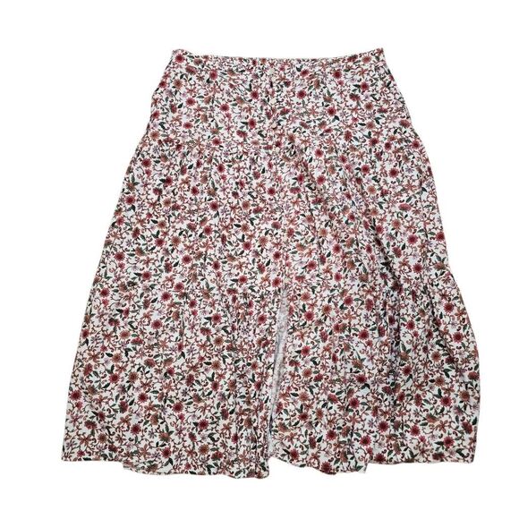 Old Navy Flowy A-Line Skirt Womens XL White Floral Button Front Slit Cottagecore - Picture 1 of 7
